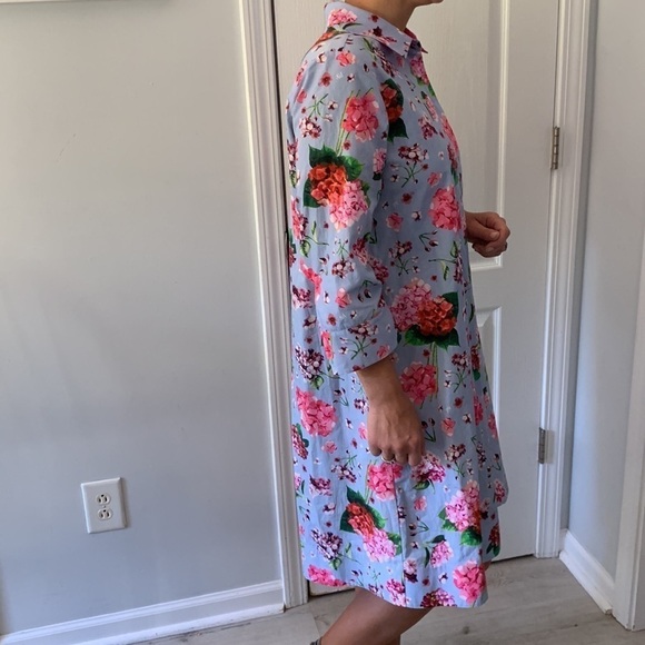 Perlavera size M floral blue pink shirt dress hydrangeas print - Picture 13 of 14